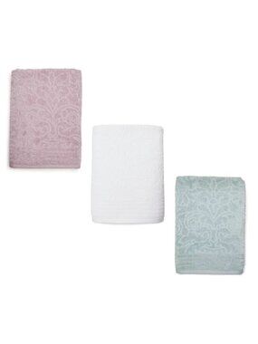 3 new Broyhill Jacquard-Pattern Textured Velour 100% Cotton Bath Towels